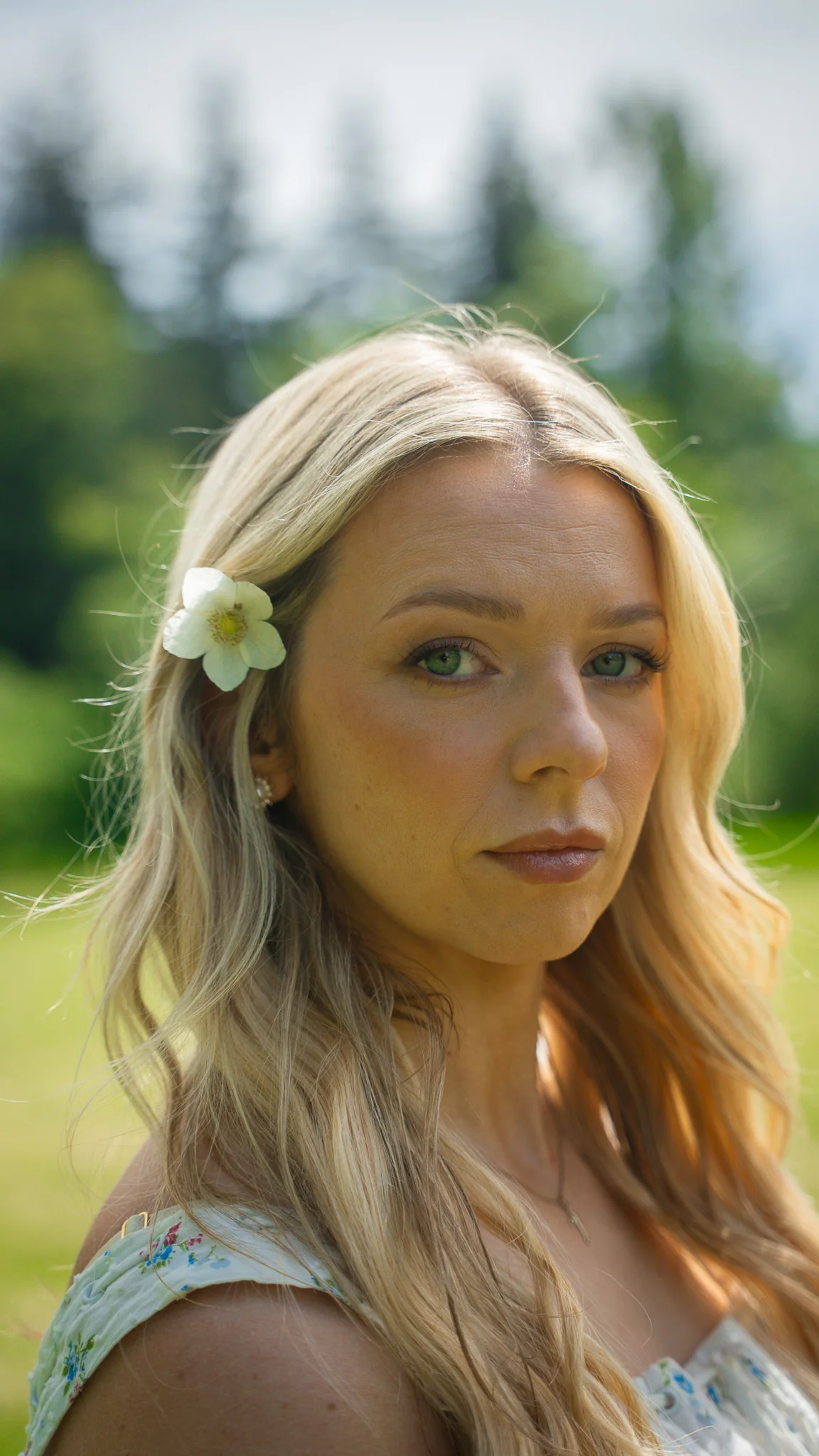 Emily Nelson with a flower in her hair